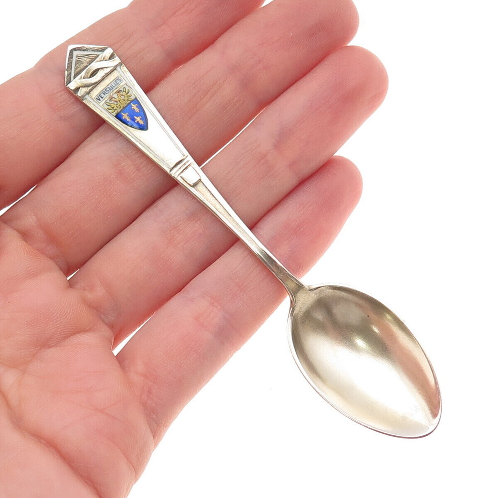 800 Silver Gold Plated Antique Art Deco Germany Enamel Versailles Teaspoon
